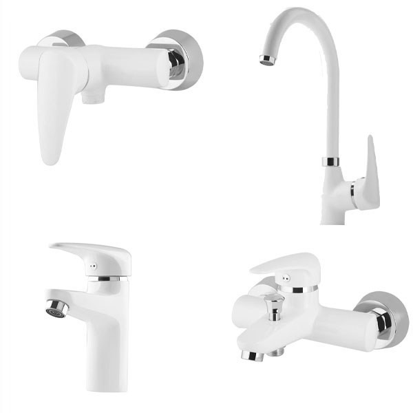 ست 4 تیکه شیرآلات سیتکو مدل 625 سفید کروم Sitco 625 White Chrome Set