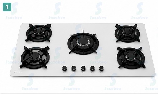 اجاق گاز صفحه‌ای ۵ شعله کن مدل IG503W شیشه سفید